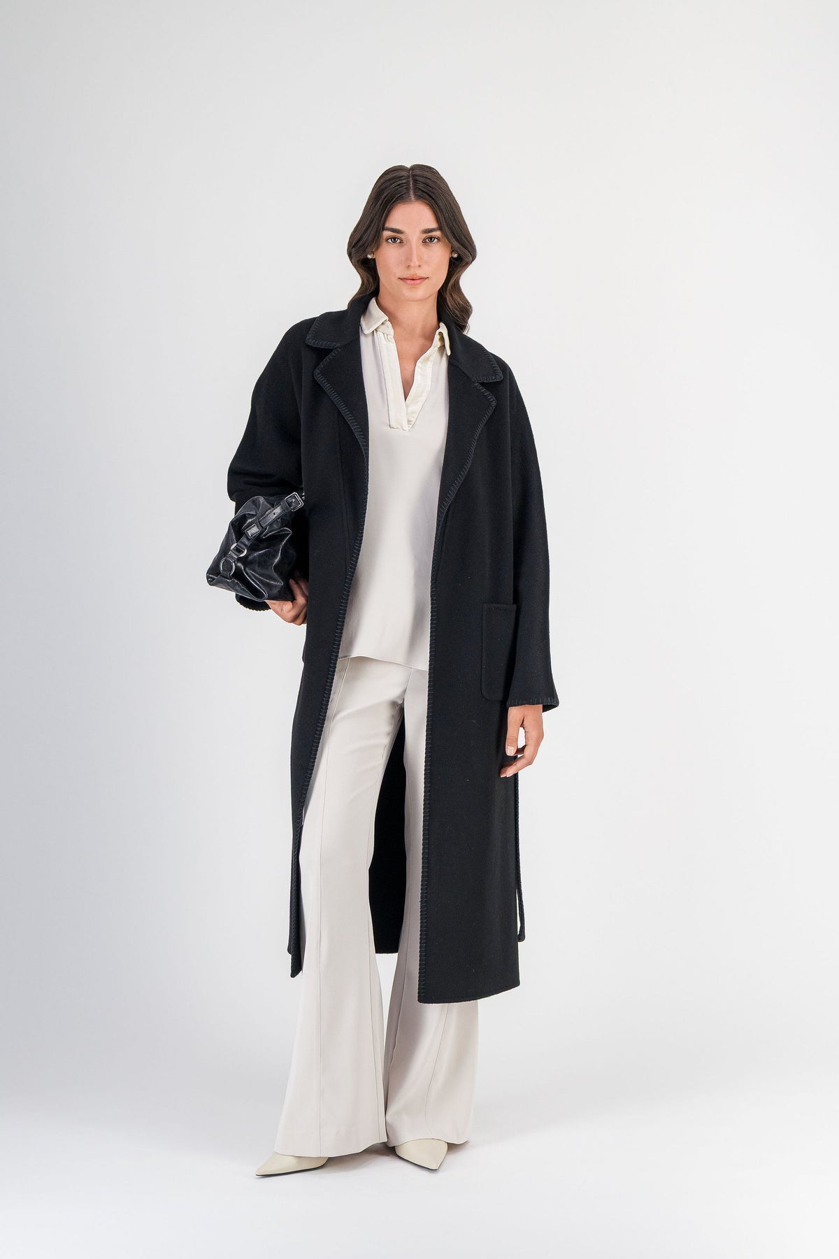 Manteau long oversize en laine et cachemire noir