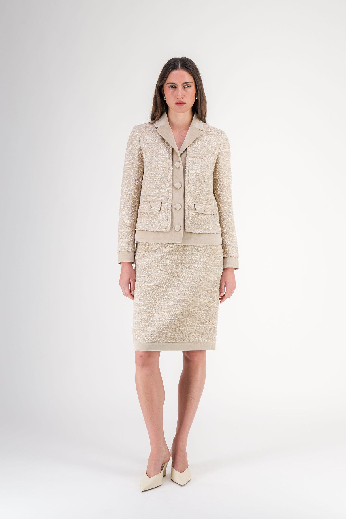 Veste carrée en tweed style denim beton