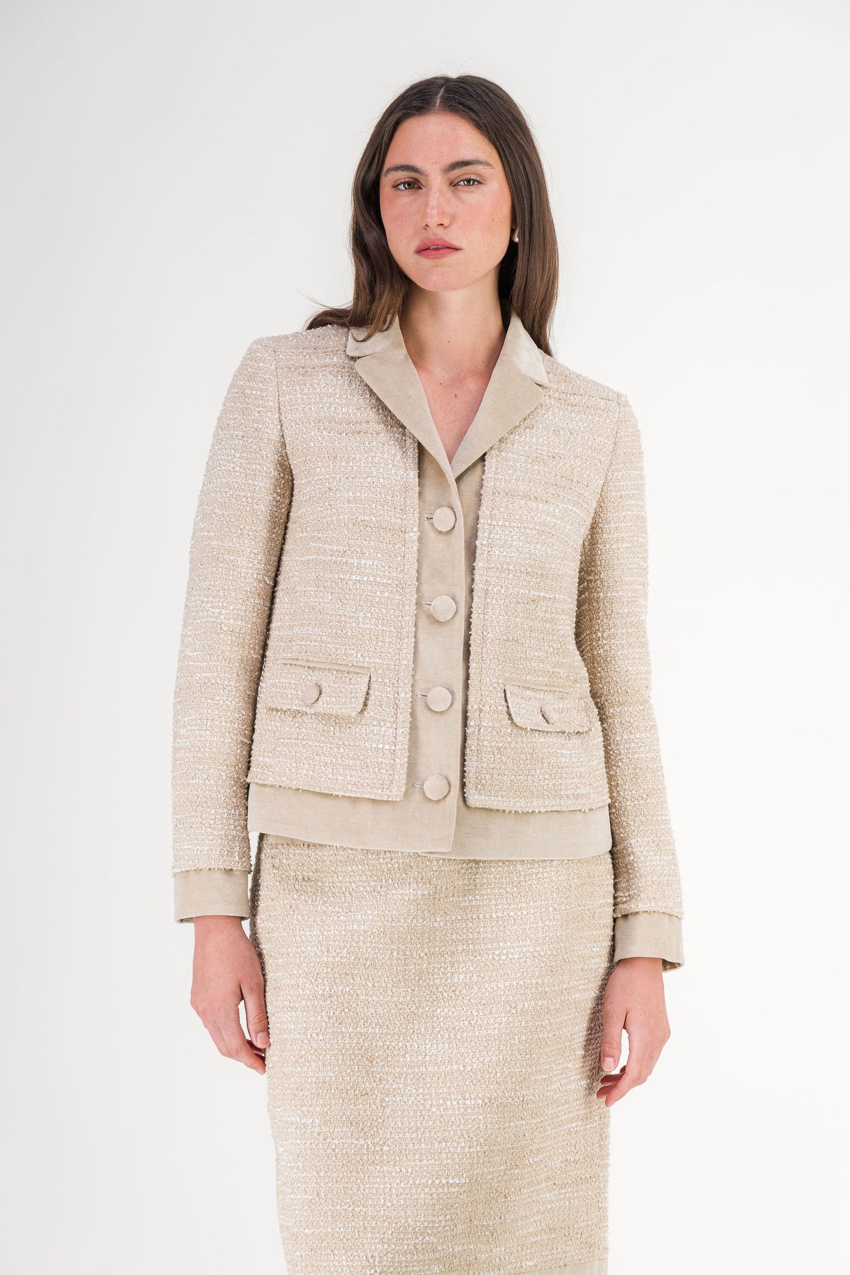 Veste carrée en tweed style denim beton