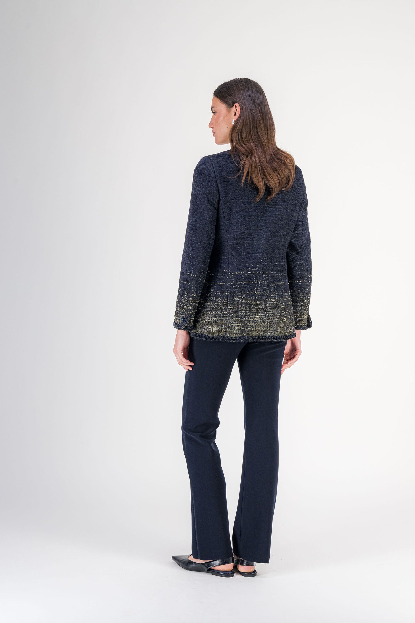 Veste légèrement cintrée à galons tressés en tweed marine