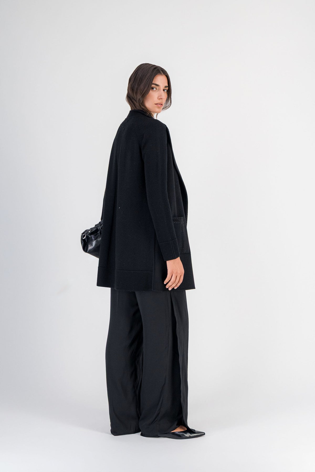 Manteau bi-matière double face et maille noir