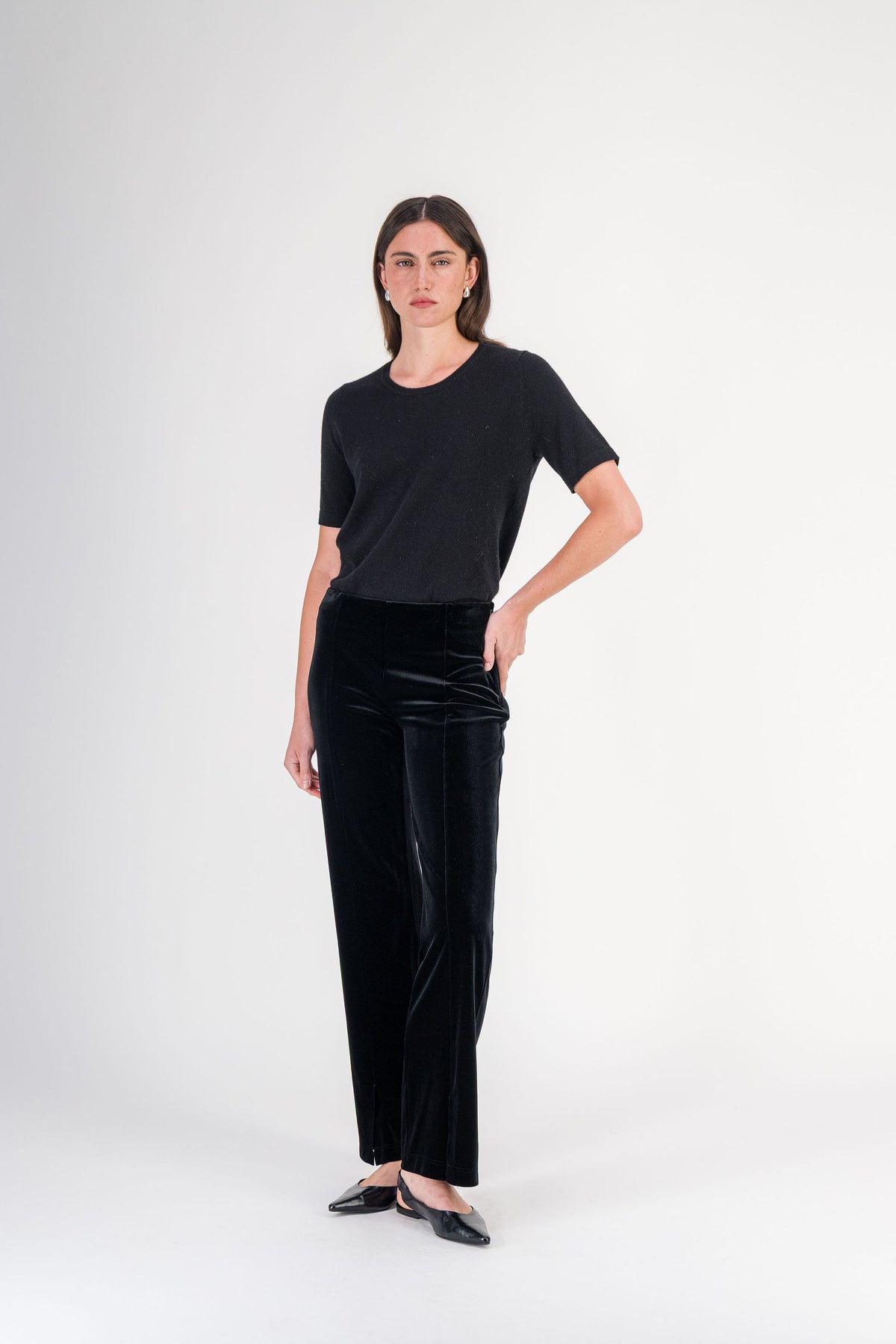 T-shirt en cachemire col rond noir