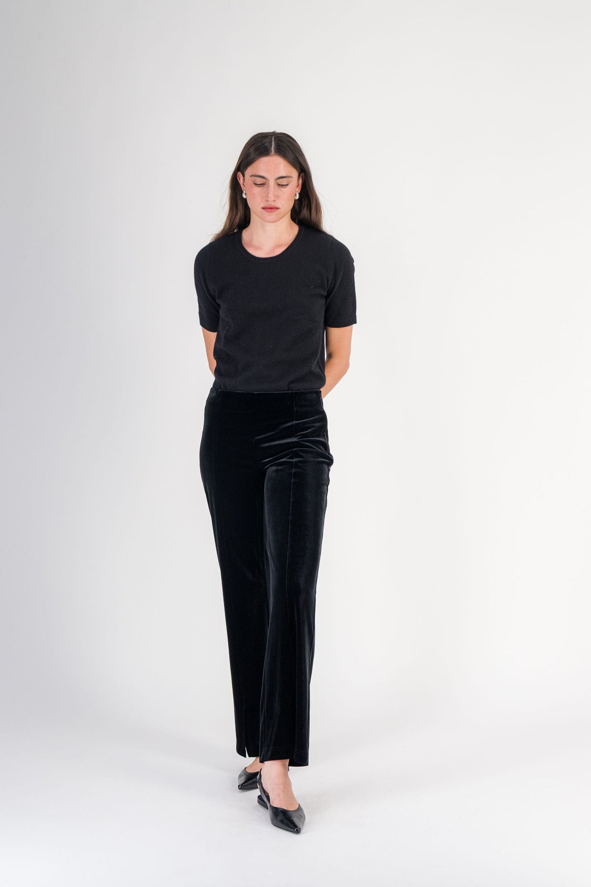 Pantalon évasé en velours stretch noir