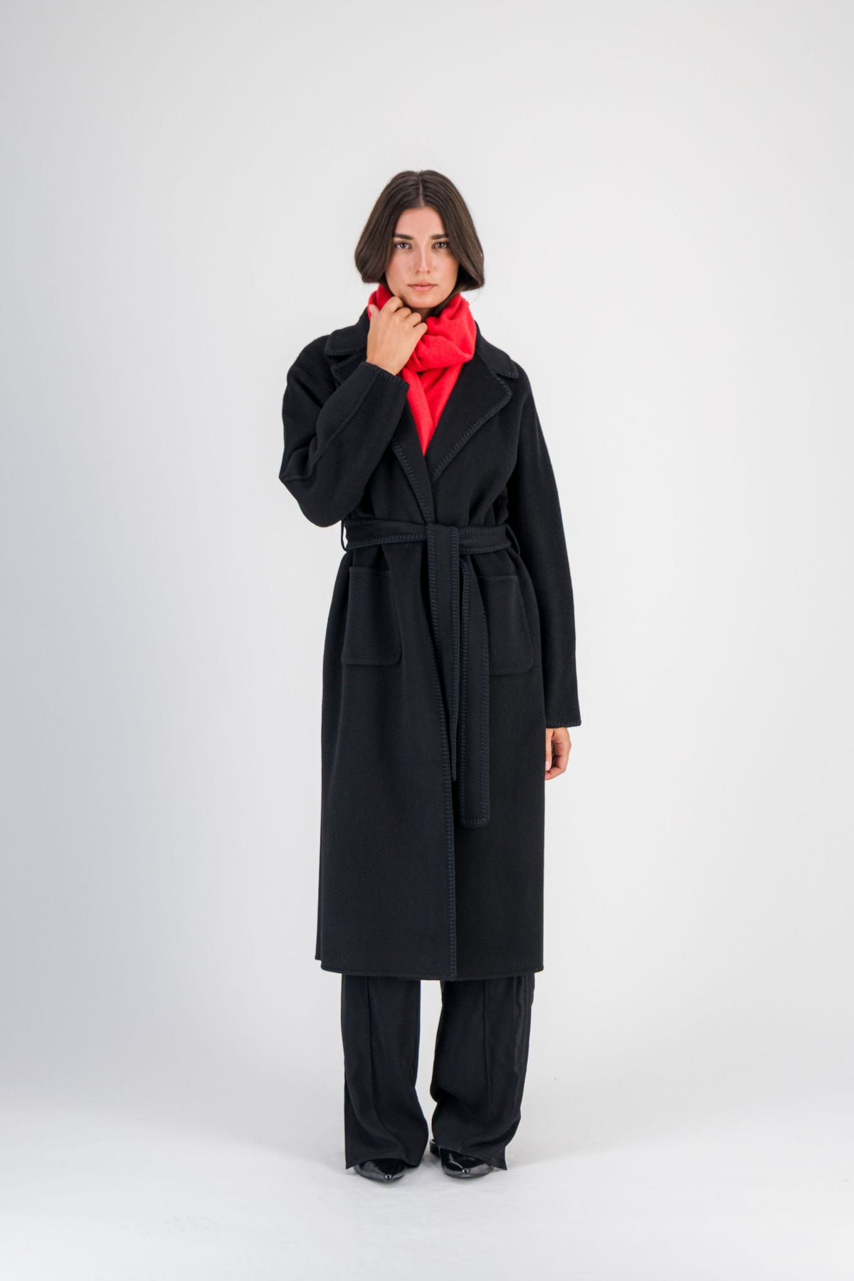 Manteau long oversize en laine et cachemire noir