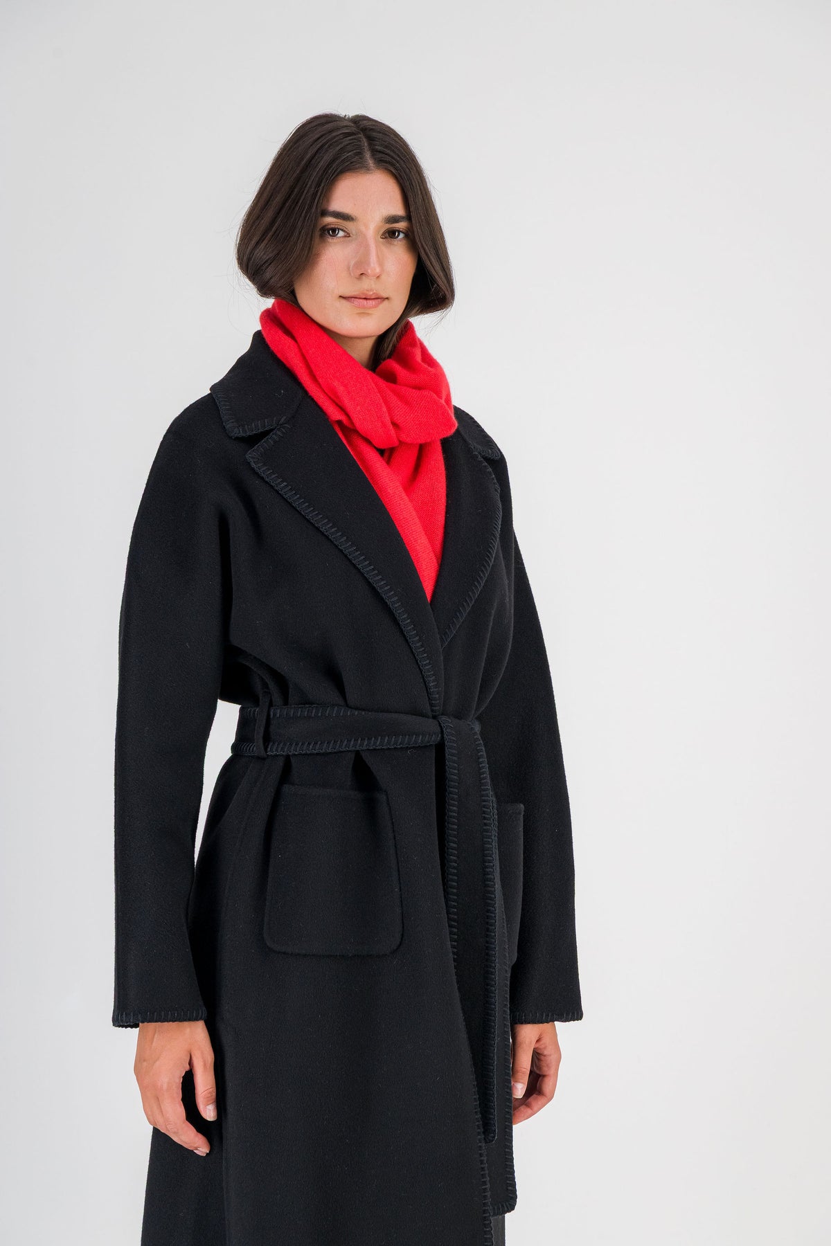 Manteau long oversize en laine et cachemire noir