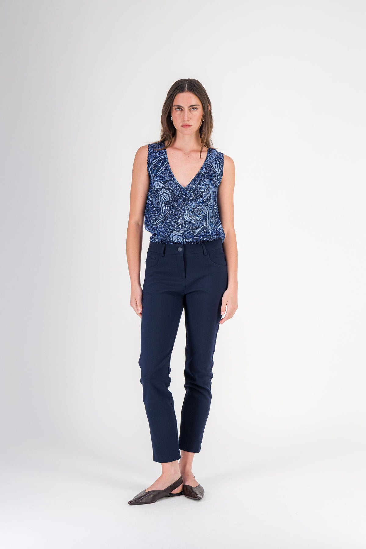 Pantalon droit poches passepoilées marine