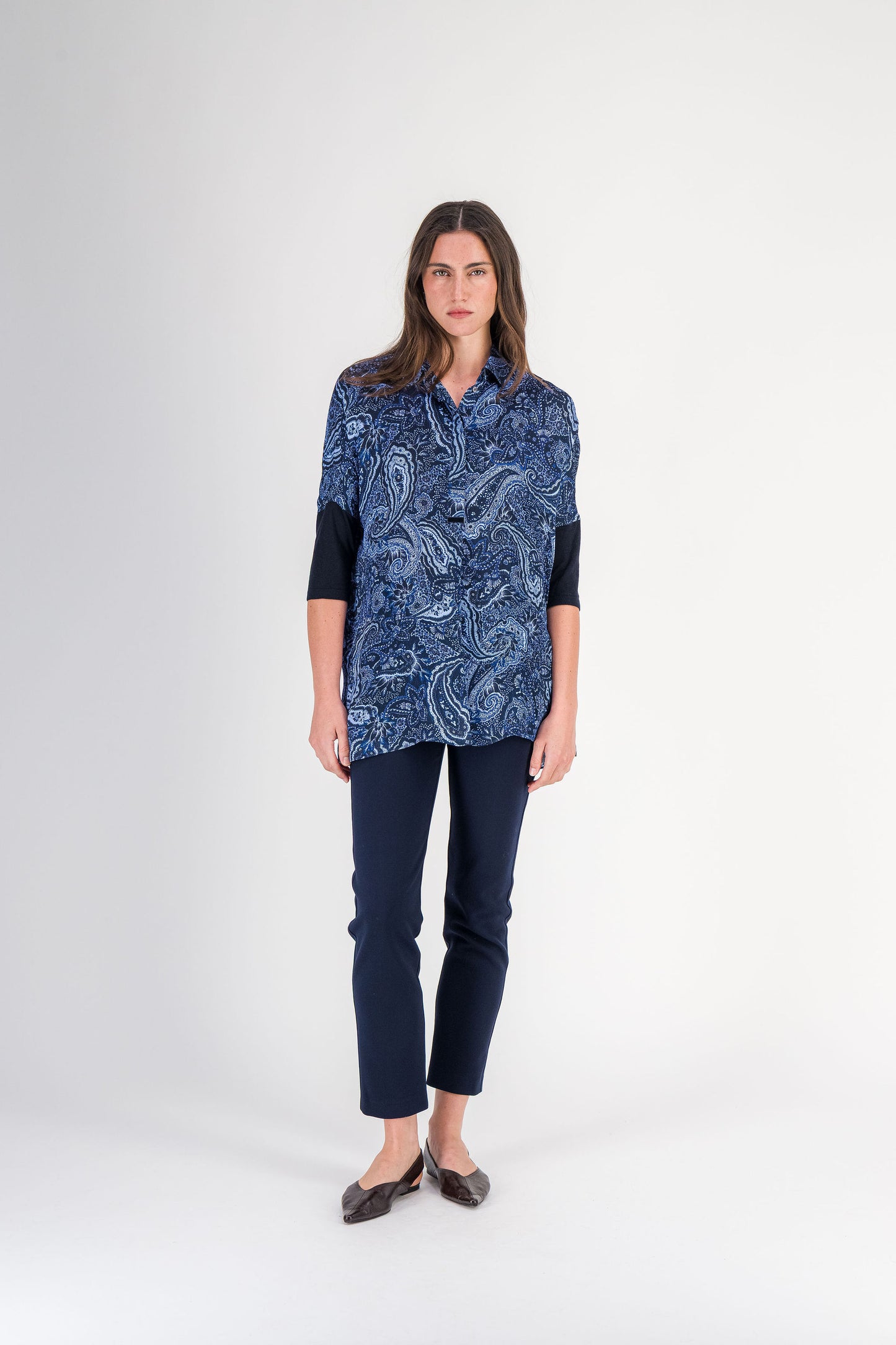 Chemise tunique oversize à manches en maille marine