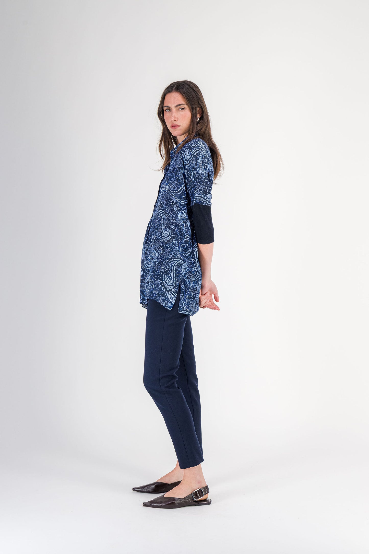 Chemise tunique oversize à manches en maille marine