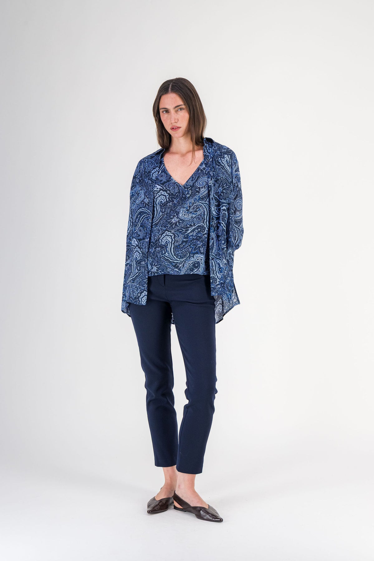 Pantalon droit poches passepoilées marine