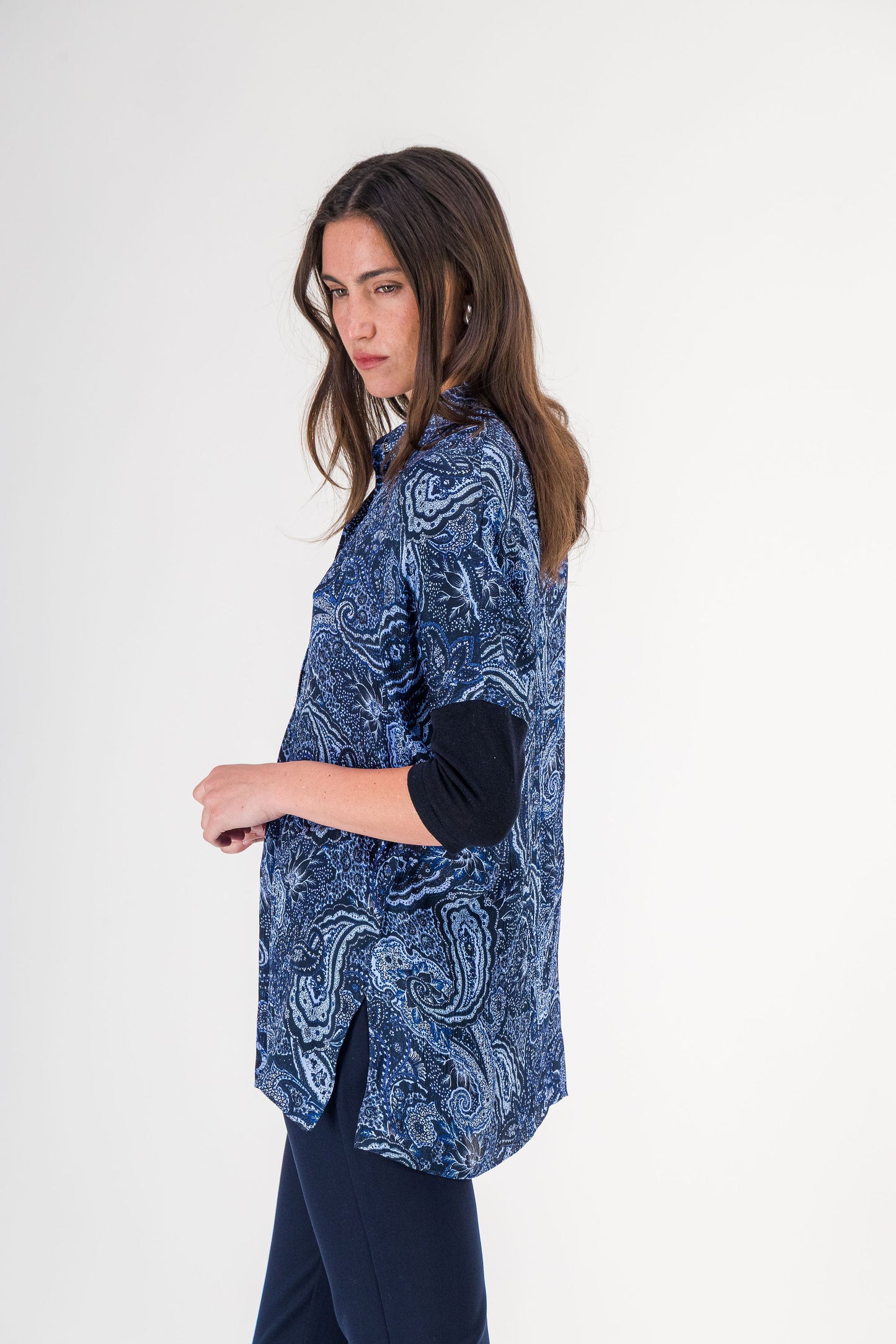 Chemise tunique oversize à manches en maille marine