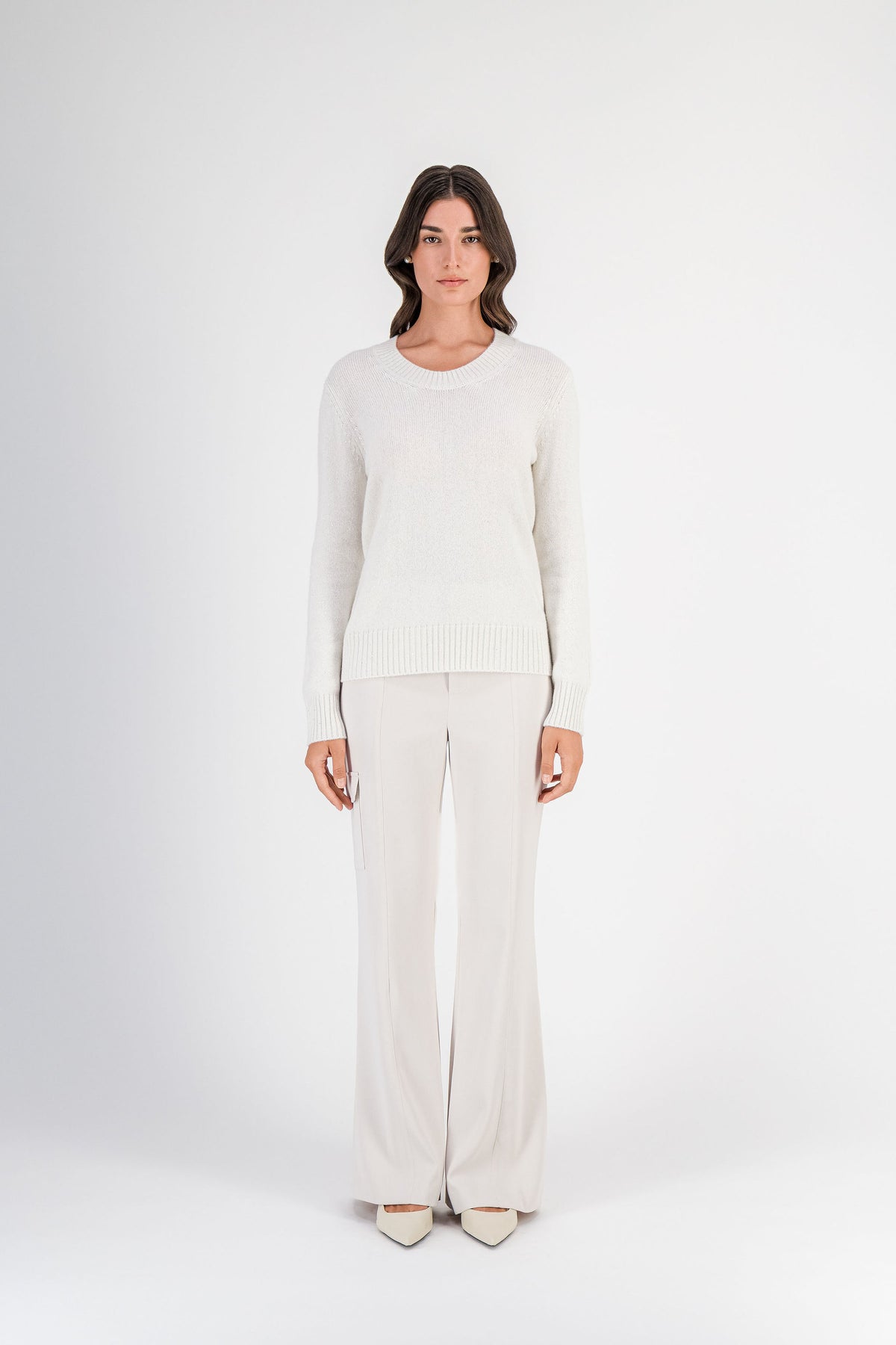 Pull en cachemire col rond blanc cassé