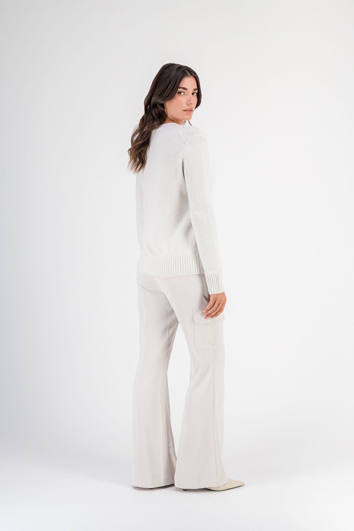 Pull en cachemire col rond blanc cassé