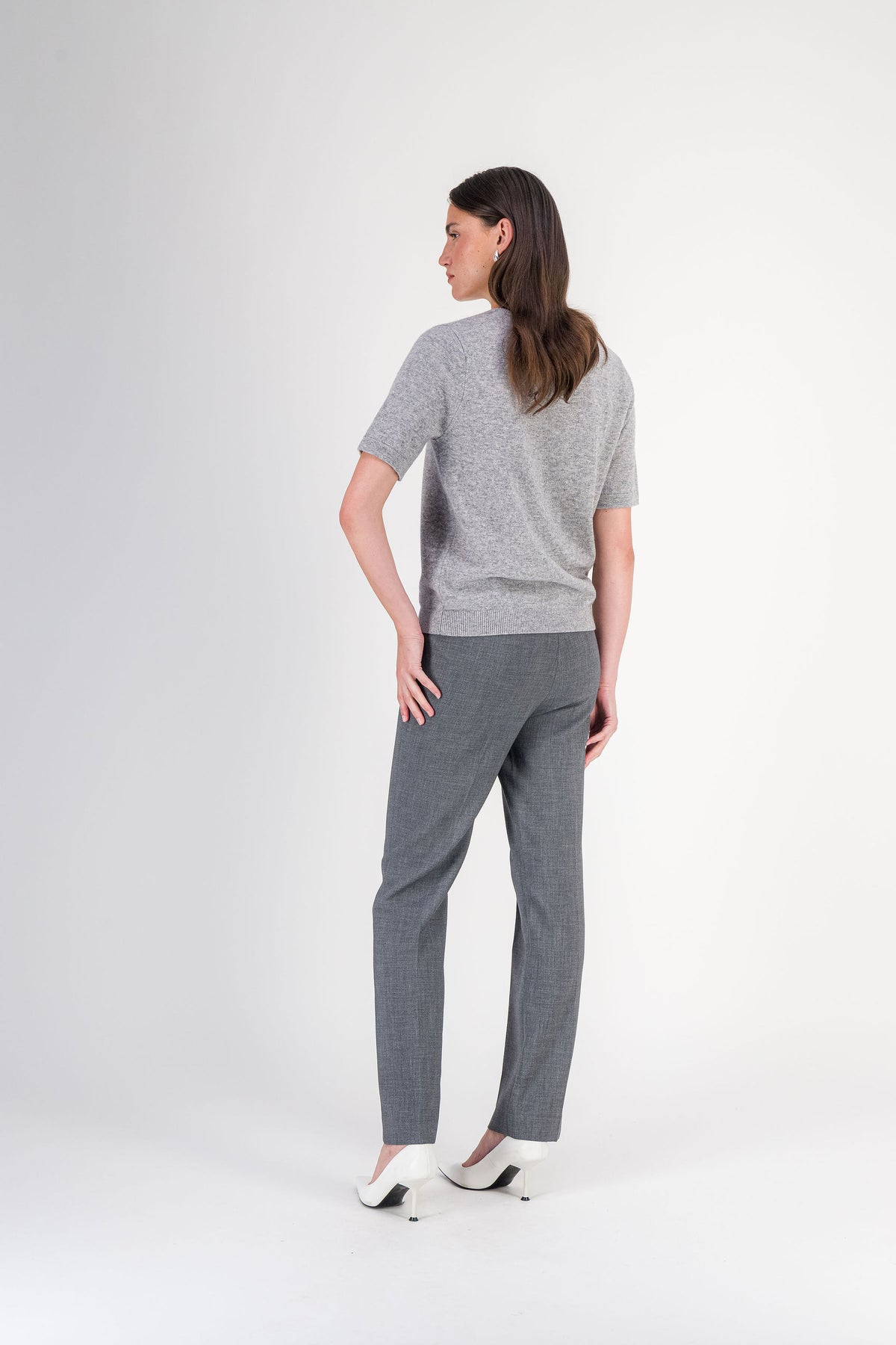 T-shirt en cachemire col rond gris moyen
