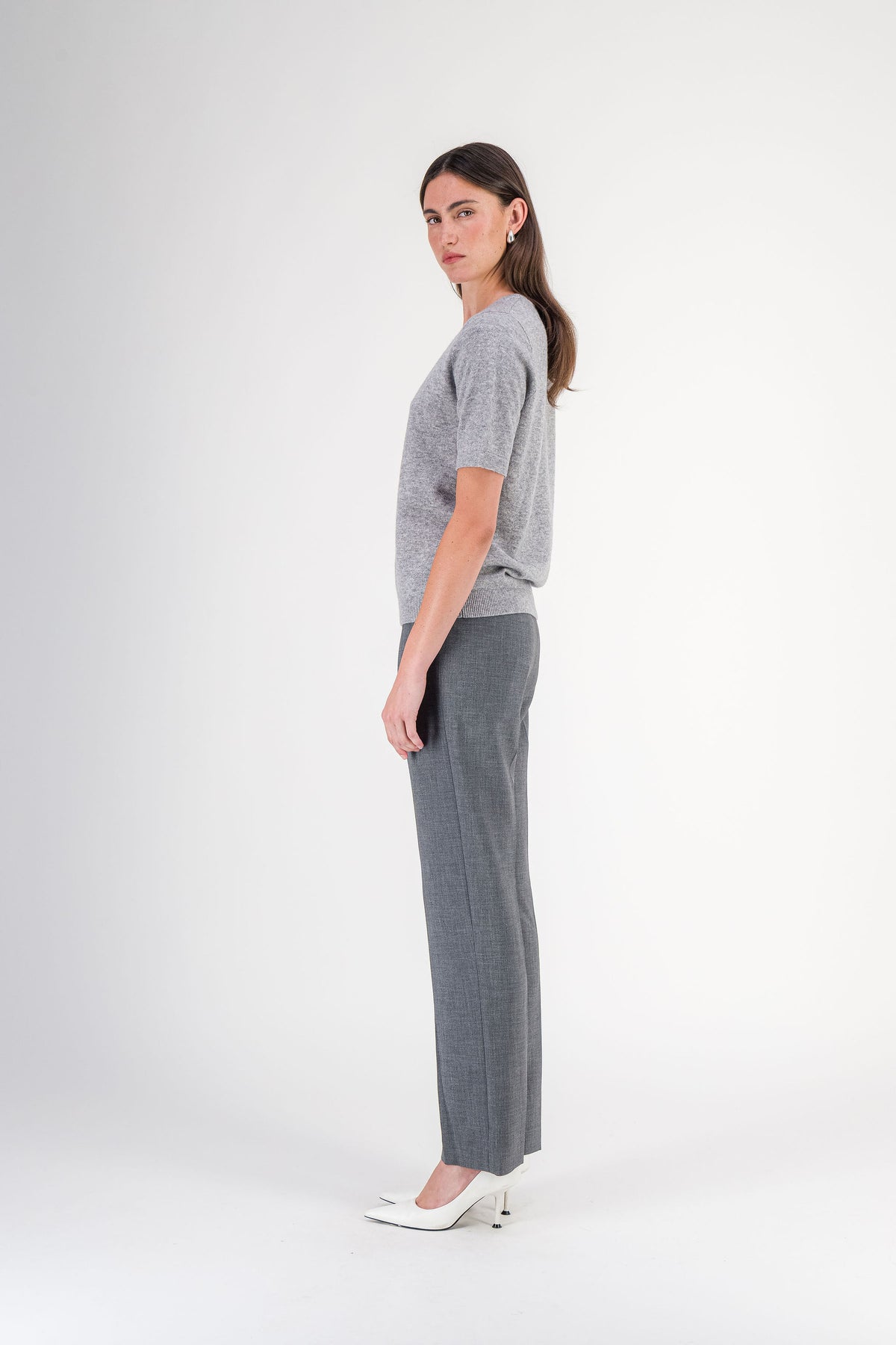 T-shirt en cachemire col rond gris moyen