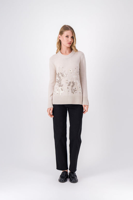 Pull beton avec brodure floral