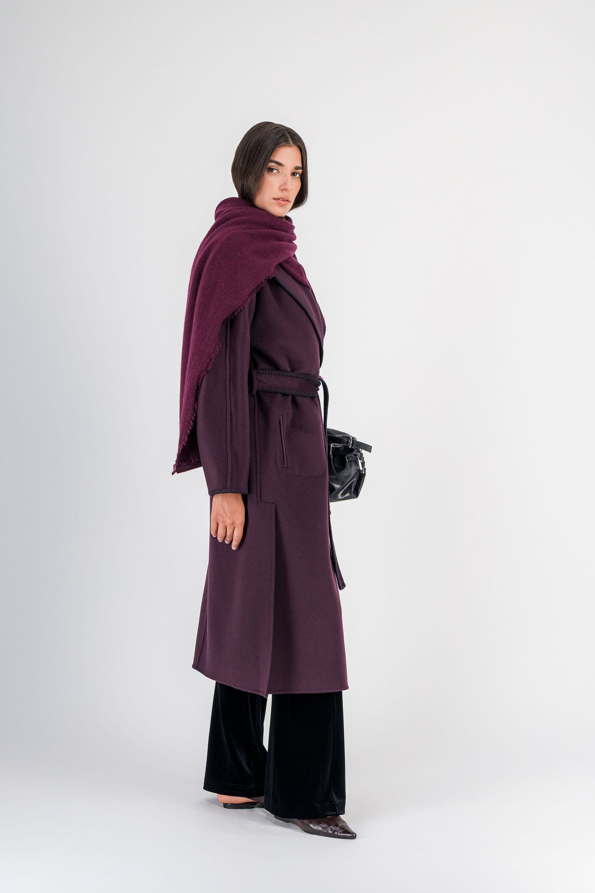 Manteau réversible en laine et cachemire marine
