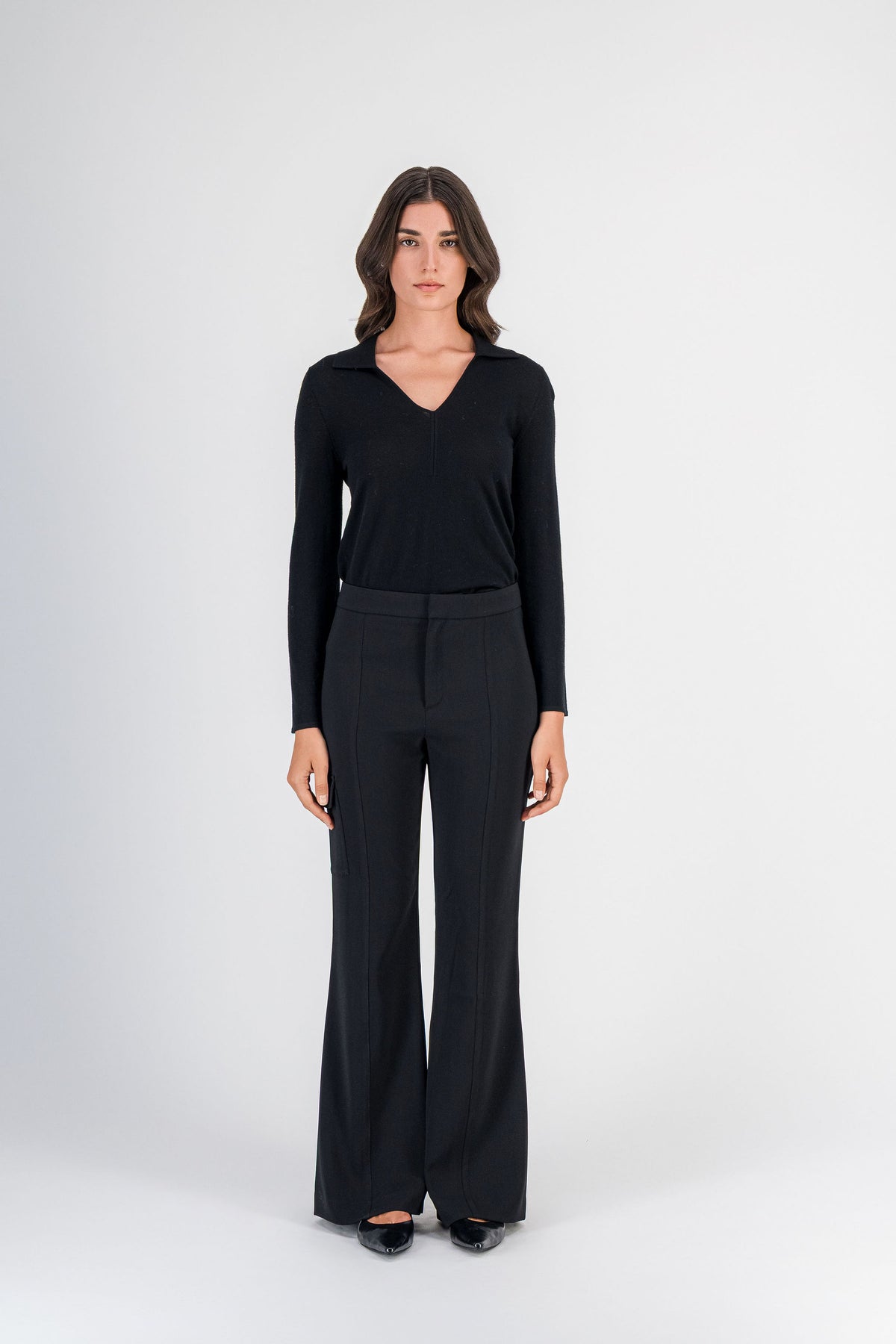 Pantalon évasé poches à rabat noir