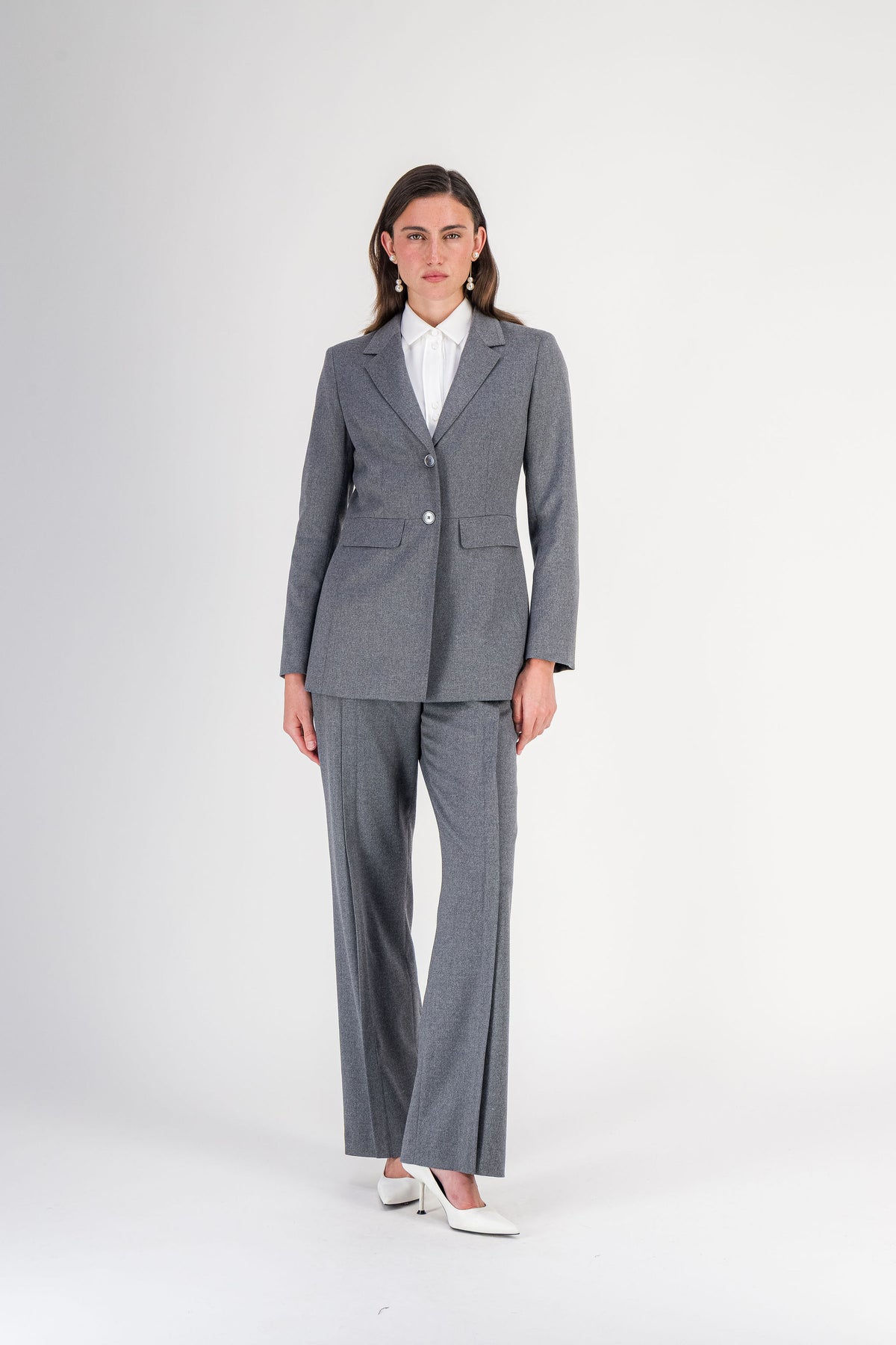 Veste cintrée en laine et viscose gris moyen