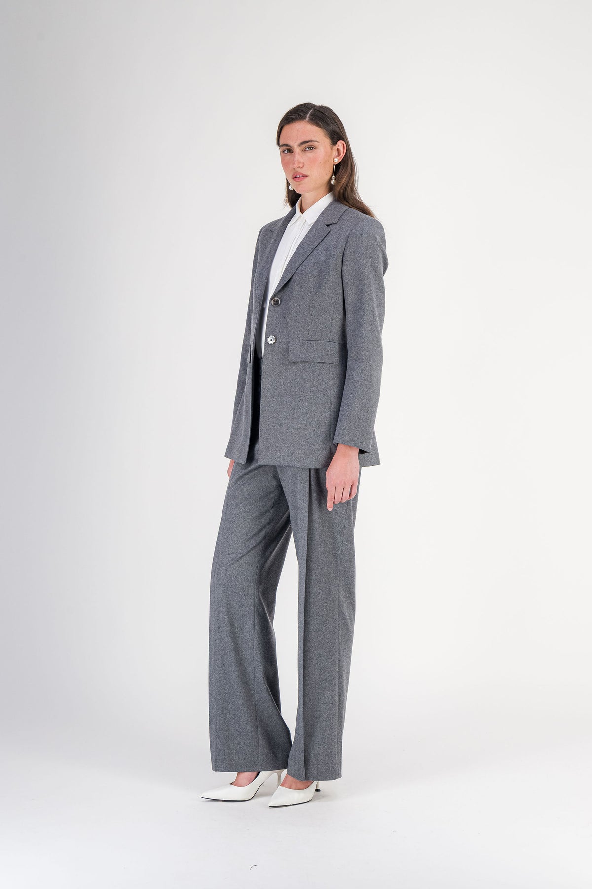 Veste cintrée en laine et viscose gris moyen