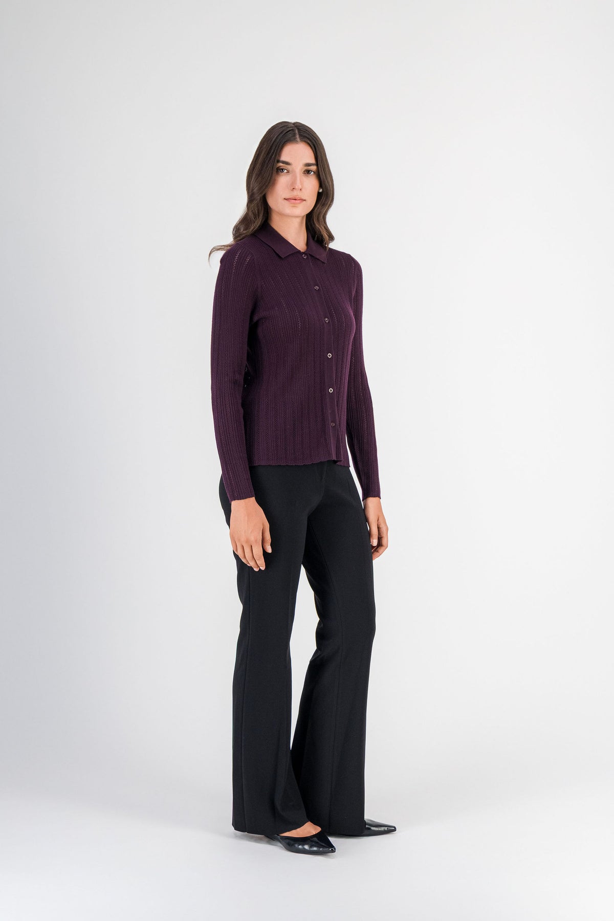 Gilet en mérinos maille ajourée grenat
