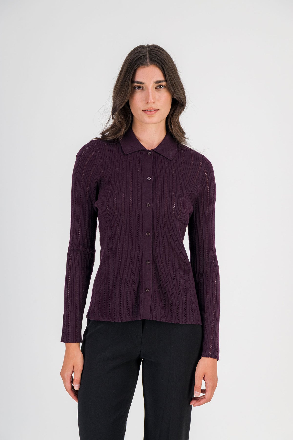 Gilet en mérinos maille ajourée grenat