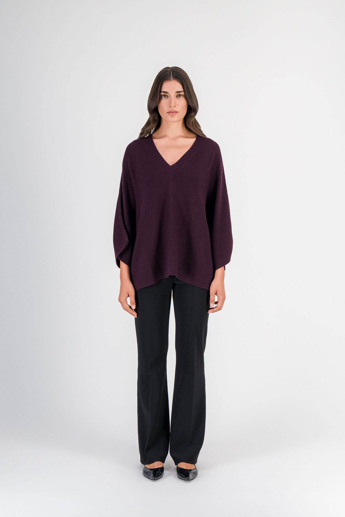 Pull ample en laine mérinos grenat