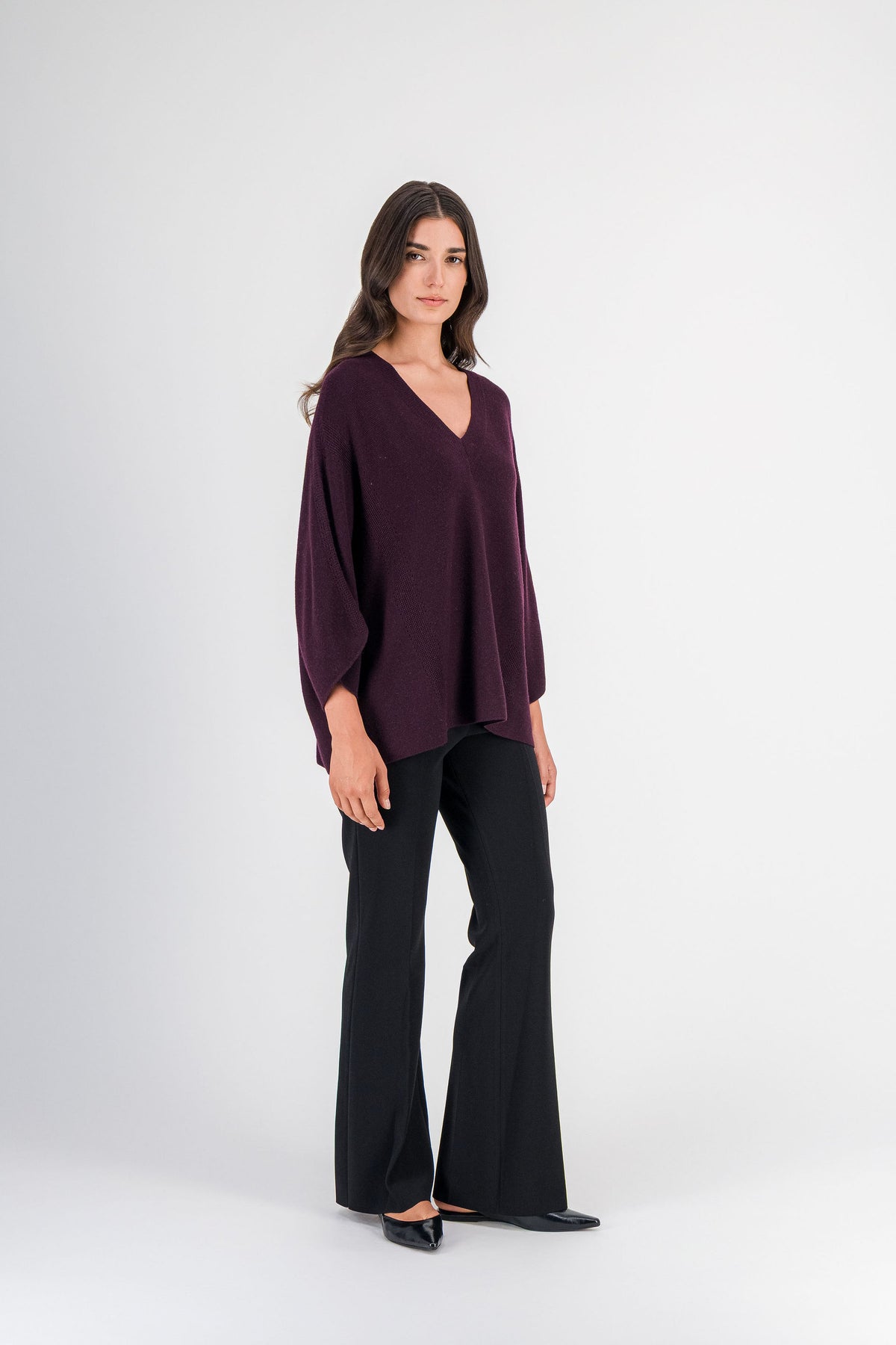 Pull ample en laine mérinos grenat