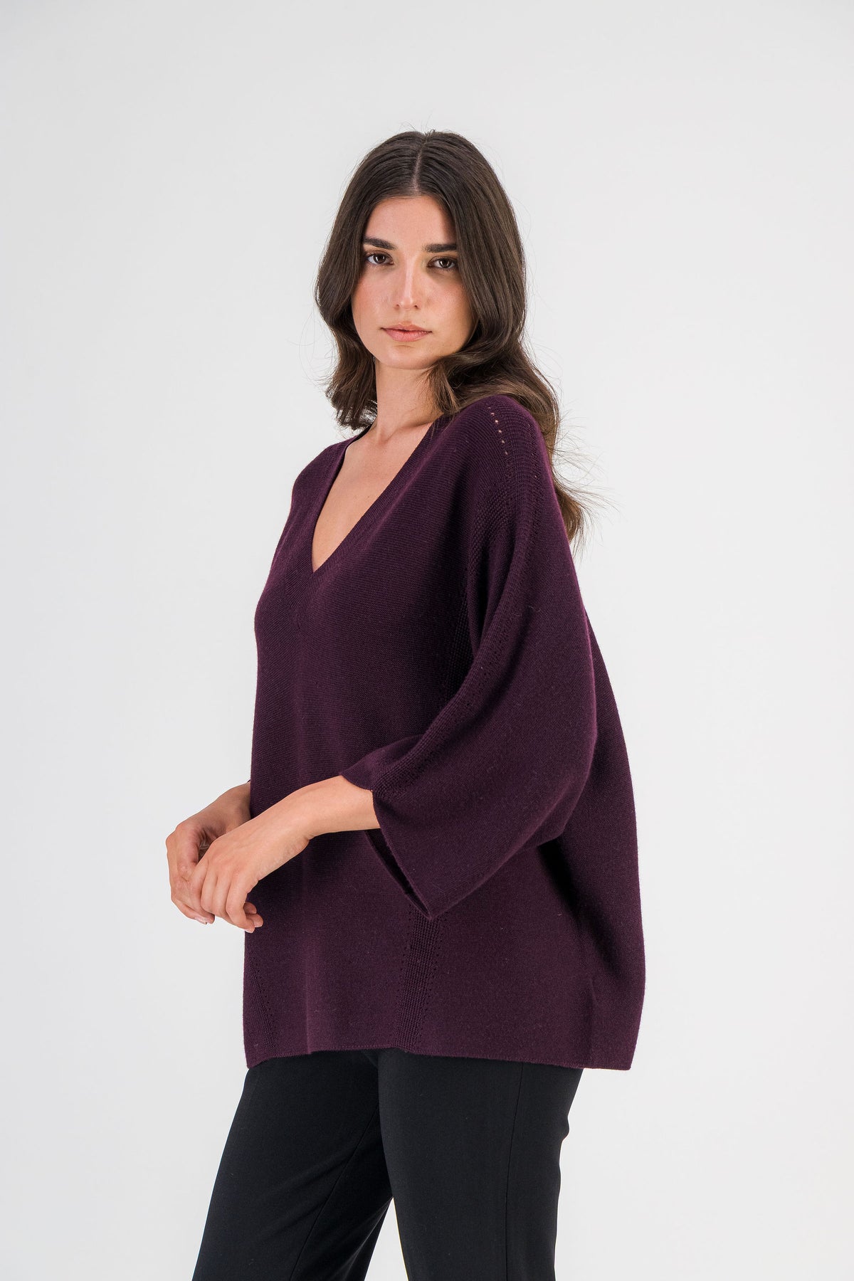 Pull ample en laine mérinos grenat