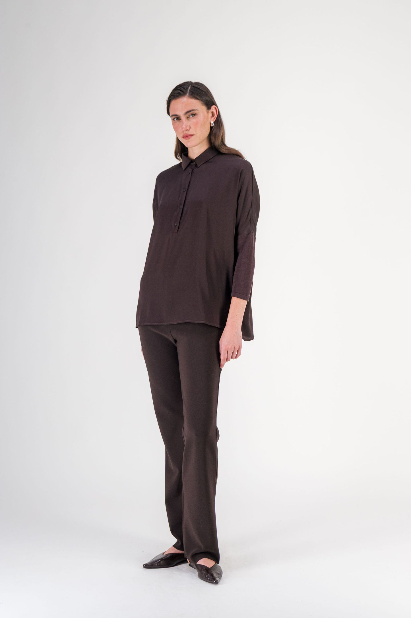 Pantalon droit fluide marron foncé