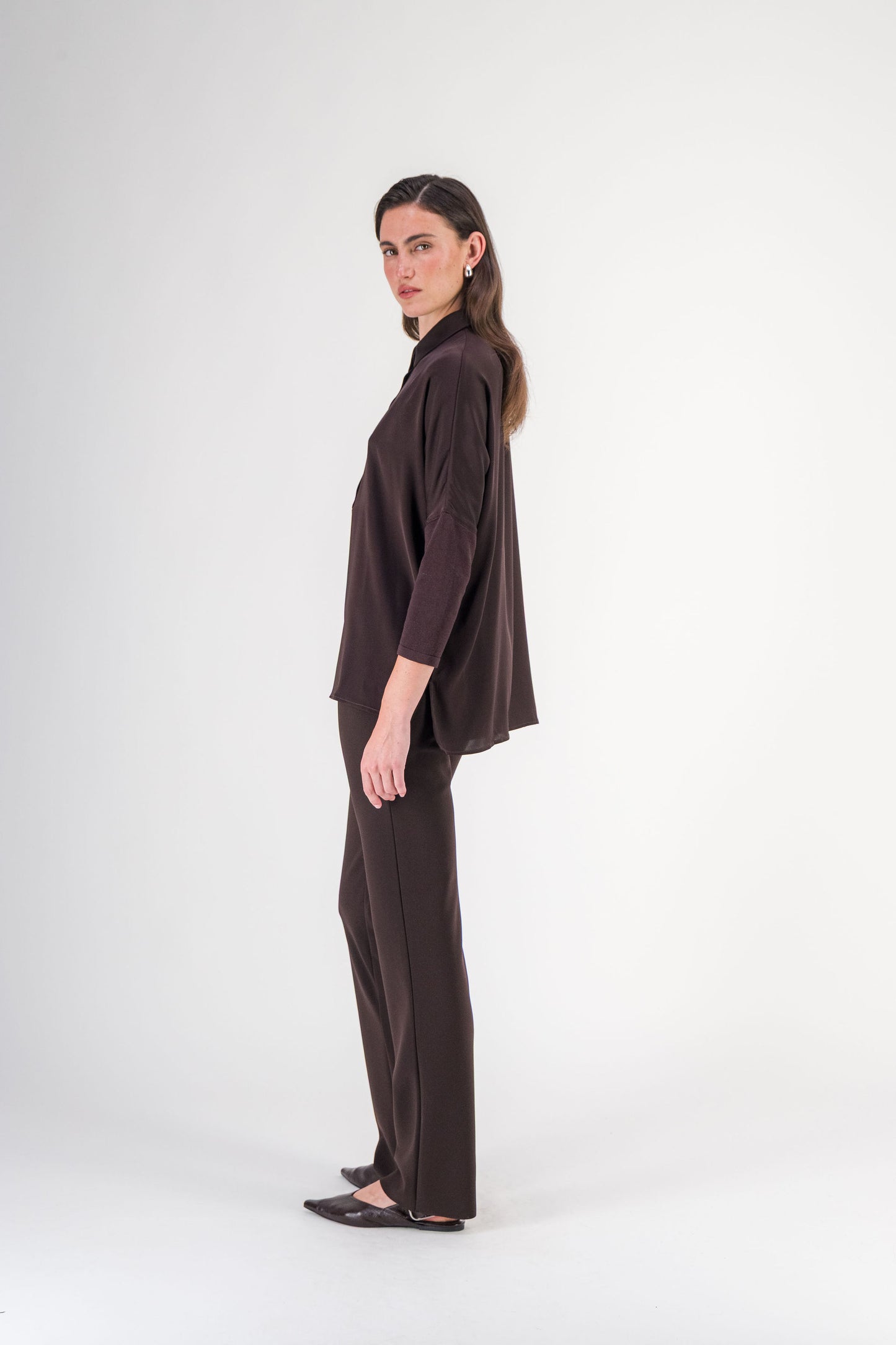 Pantalon droit fluide marron foncé