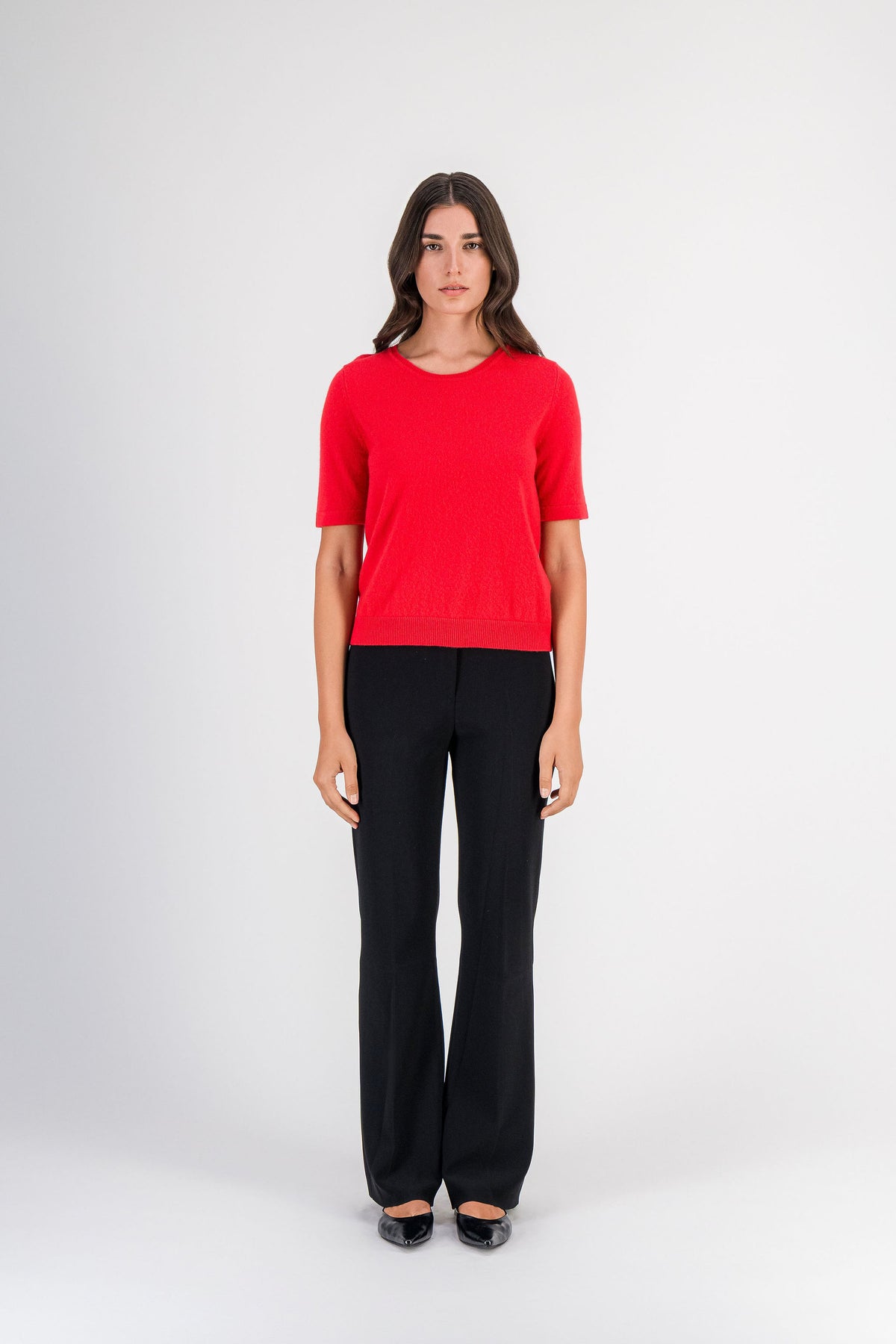T-shirt en cachemire col rond rouge