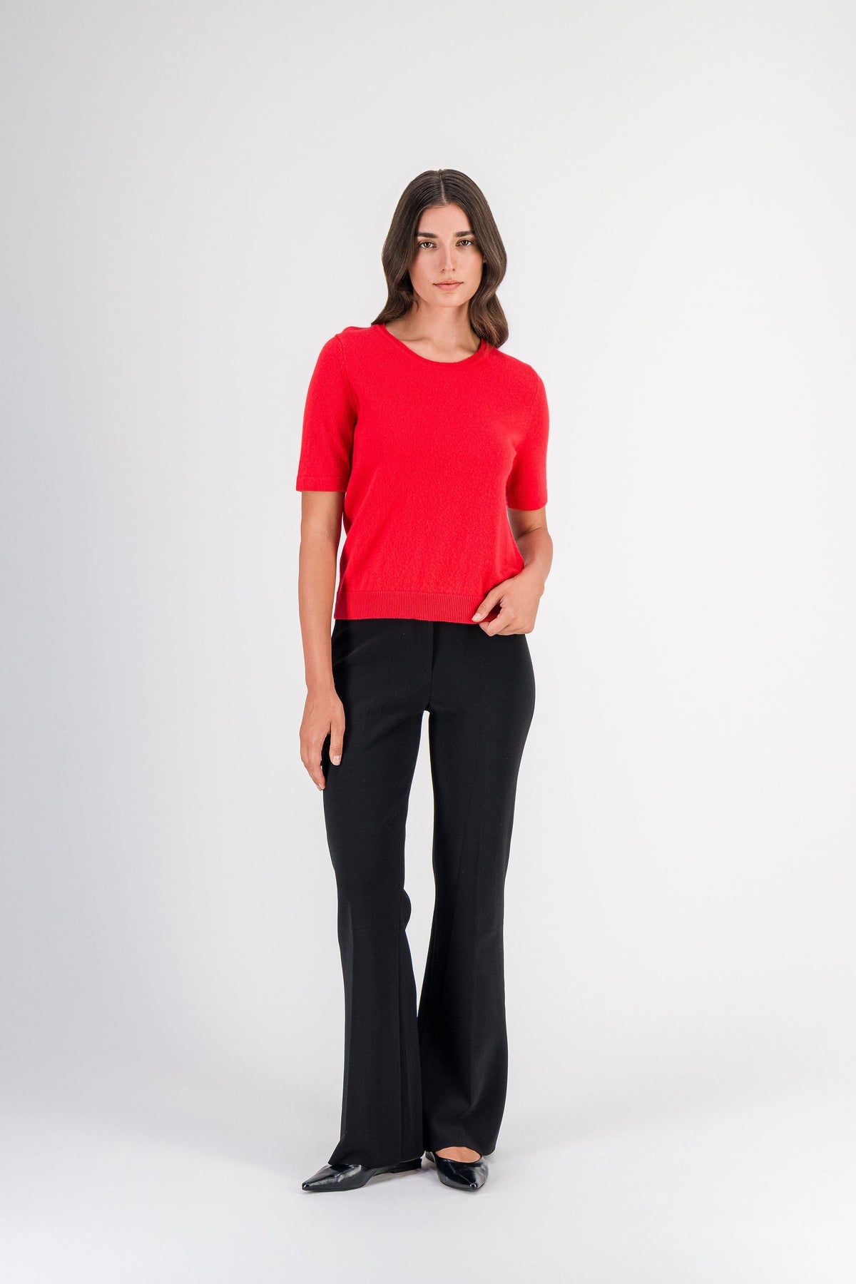 T-shirt en cachemire col rond rouge