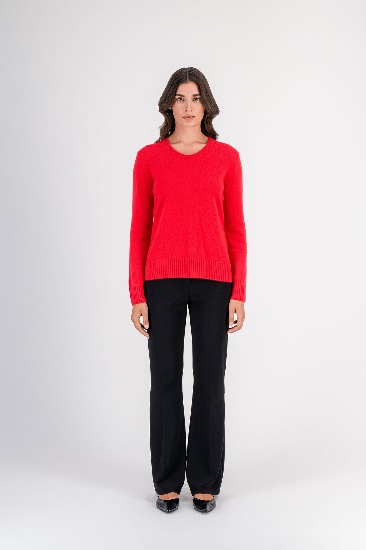 Pull en cachemire col rond rouge
