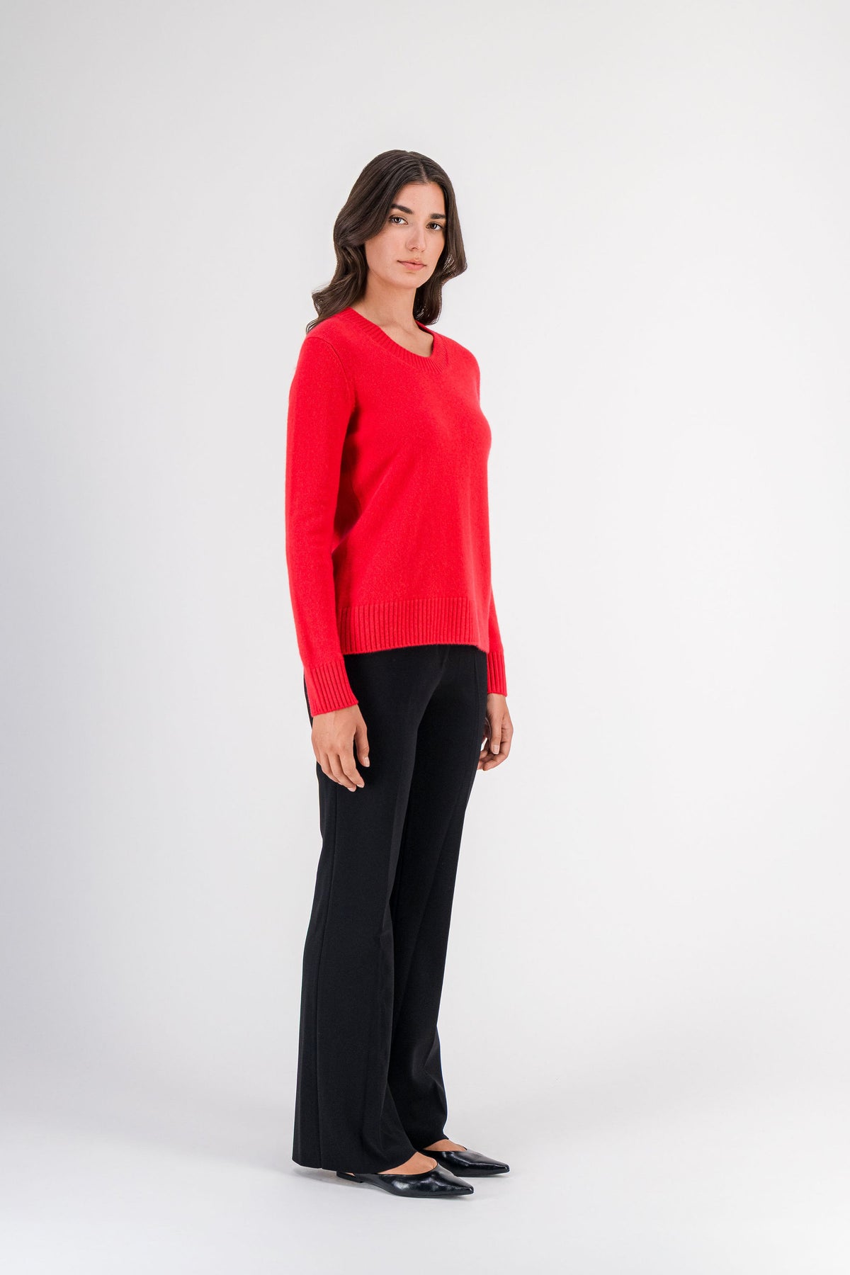 Pull en cachemire col rond rouge
