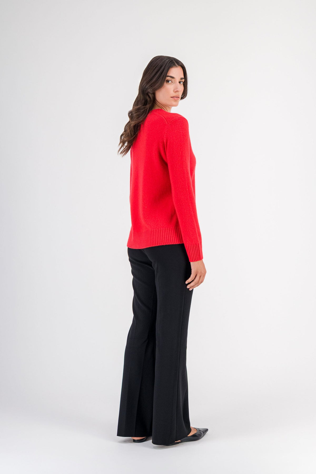 Pull en cachemire col rond rouge