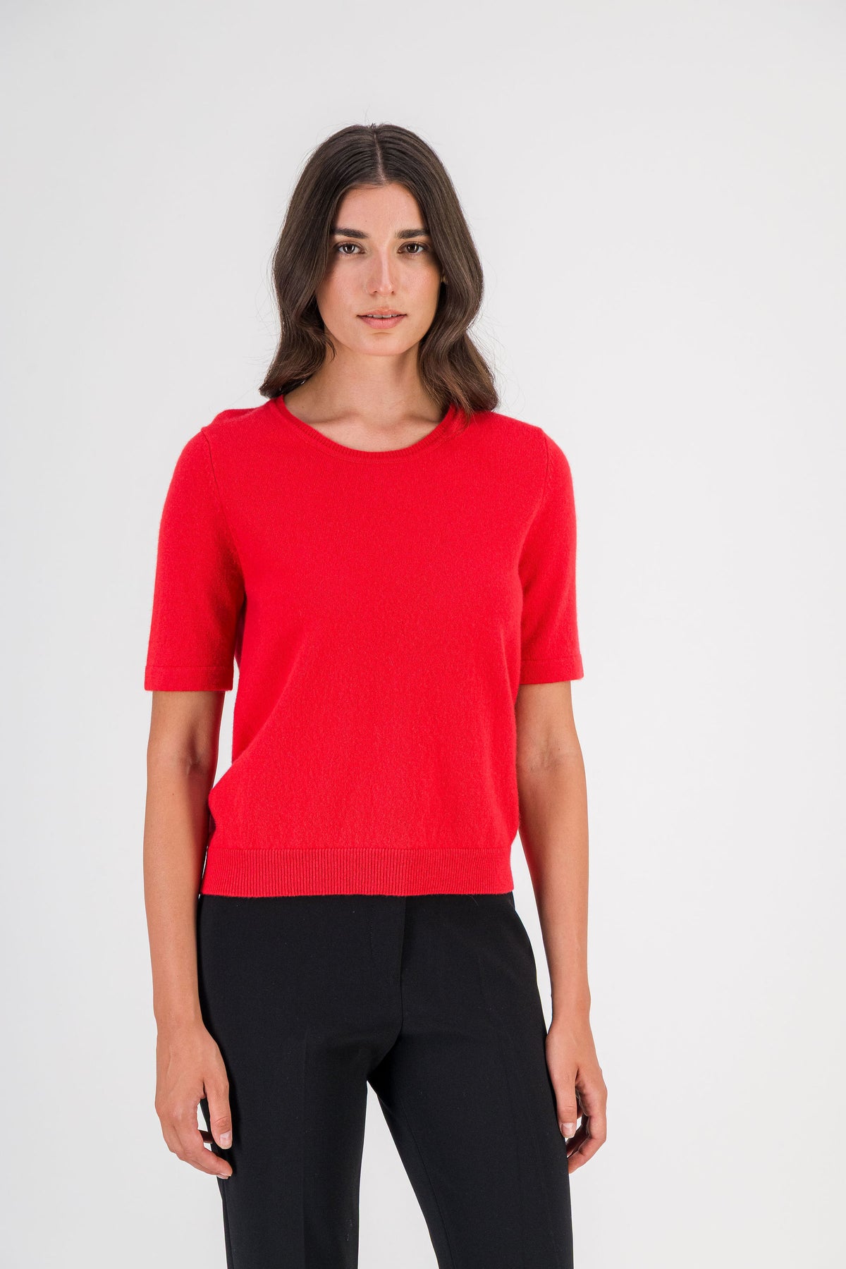 T-shirt en cachemire col rond rouge