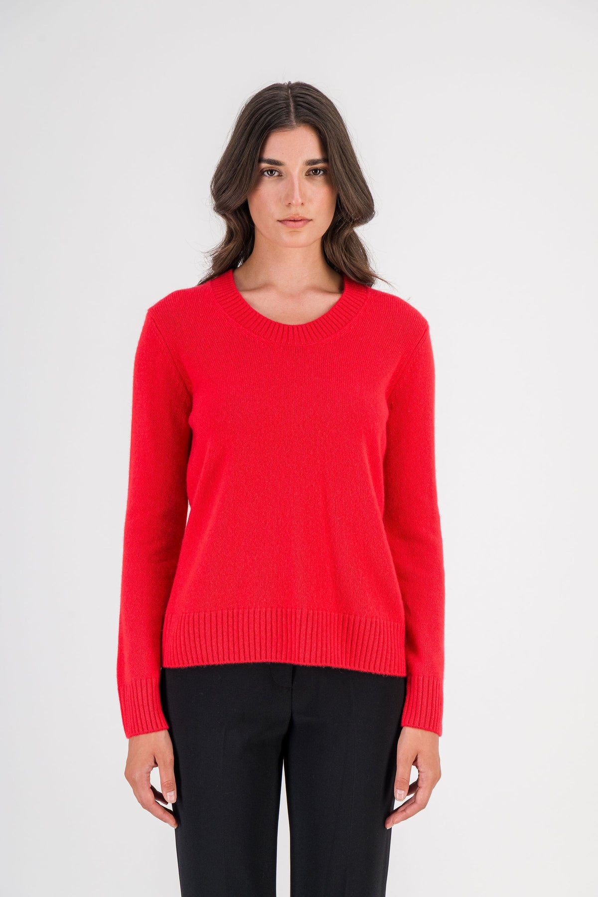 Pull en cachemire col rond rouge