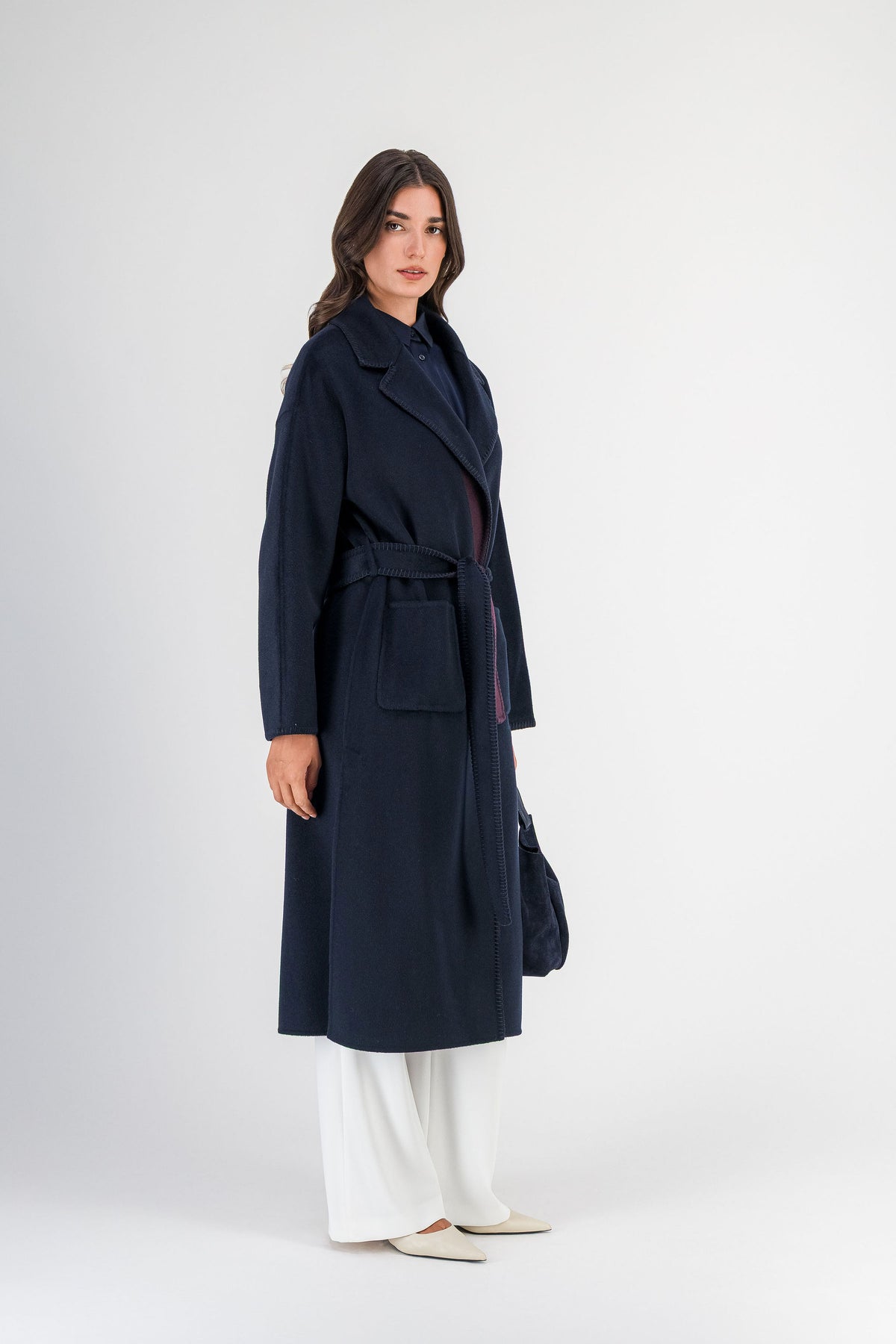 Manteau réversible en laine et cachemire marine