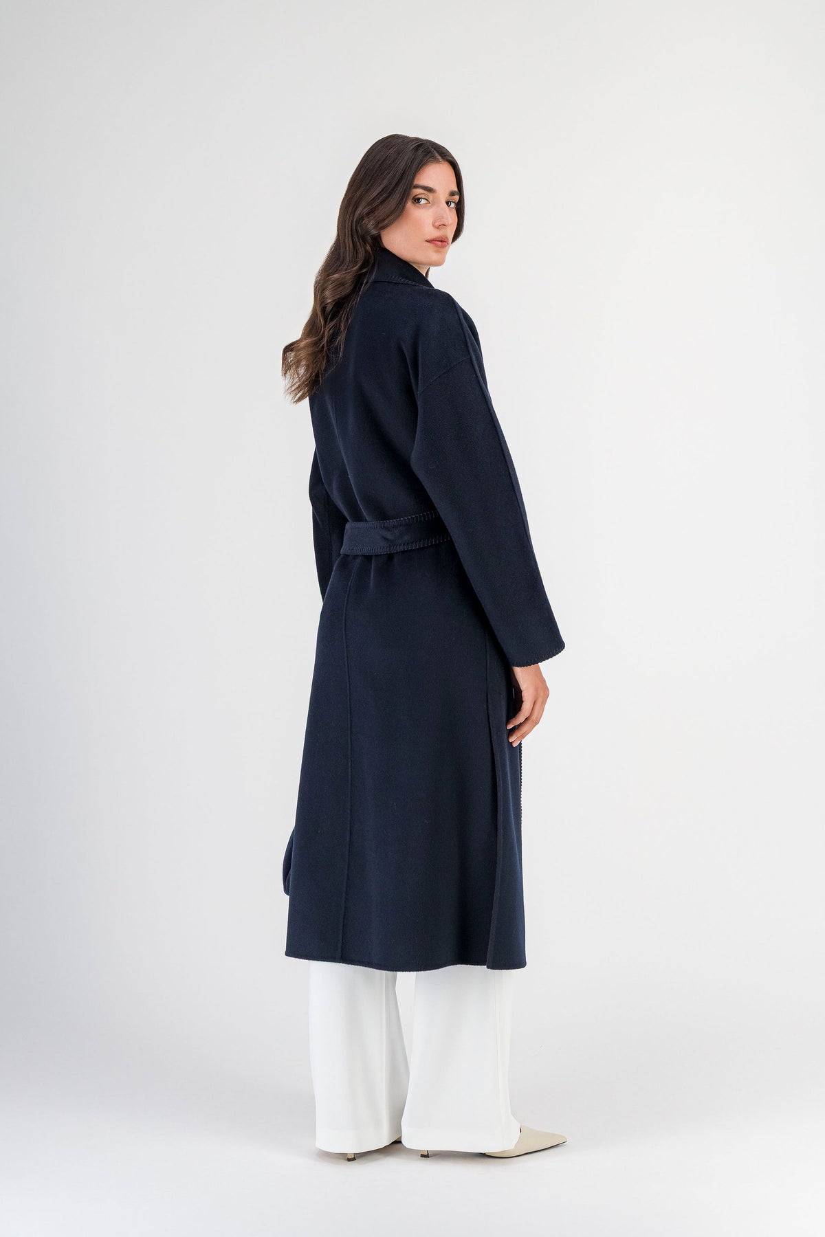 Manteau réversible en laine et cachemire marine