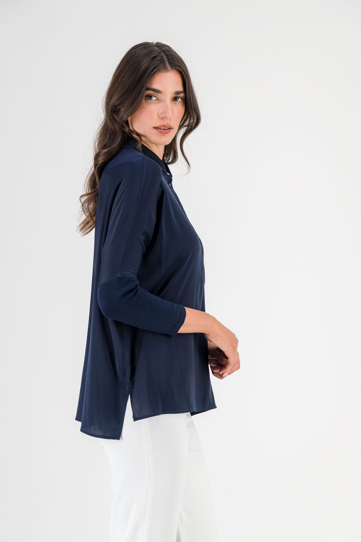 Tunique en soie et maille marine