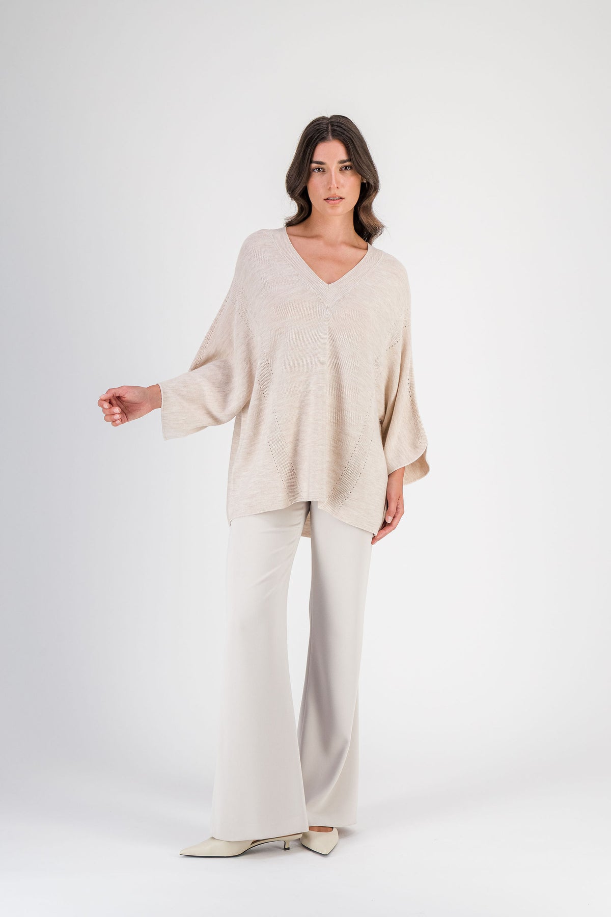 Pull ample en mérinos beige clair
