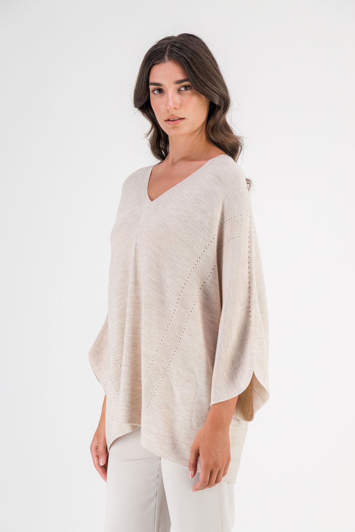 Pull ample en mérinos beige clair