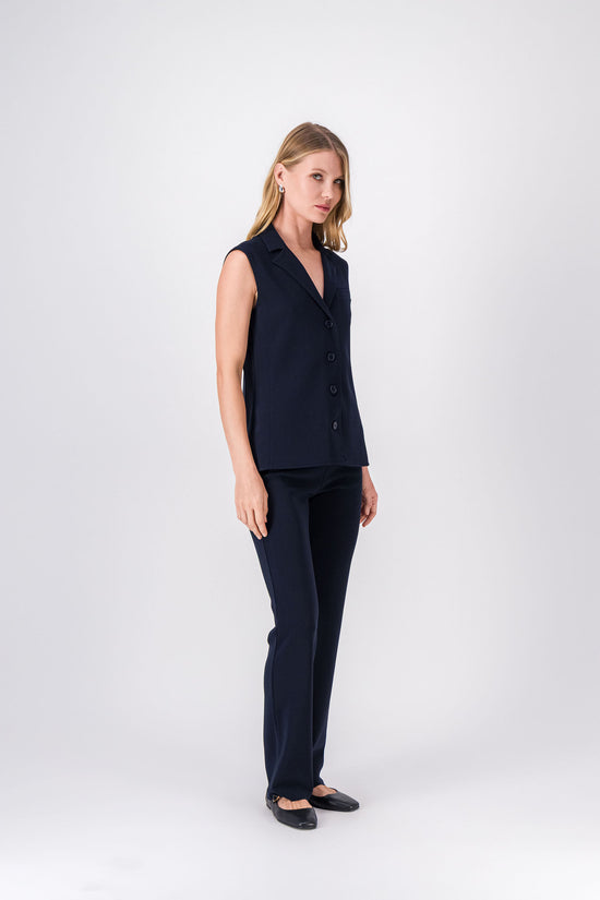 Navy waistcoat with peak lapels