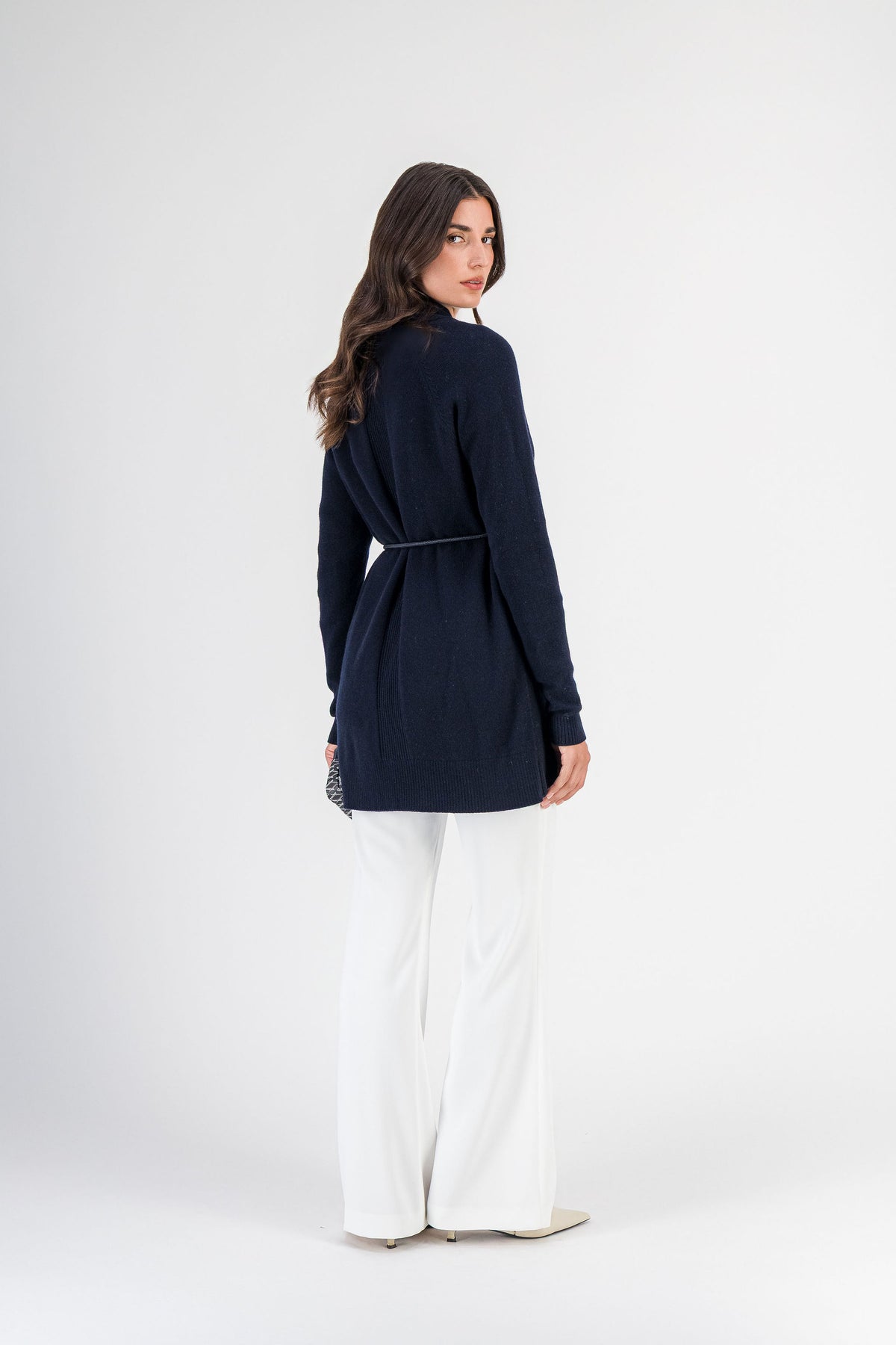 Manteau bi-matière laine bouillie et maille marine