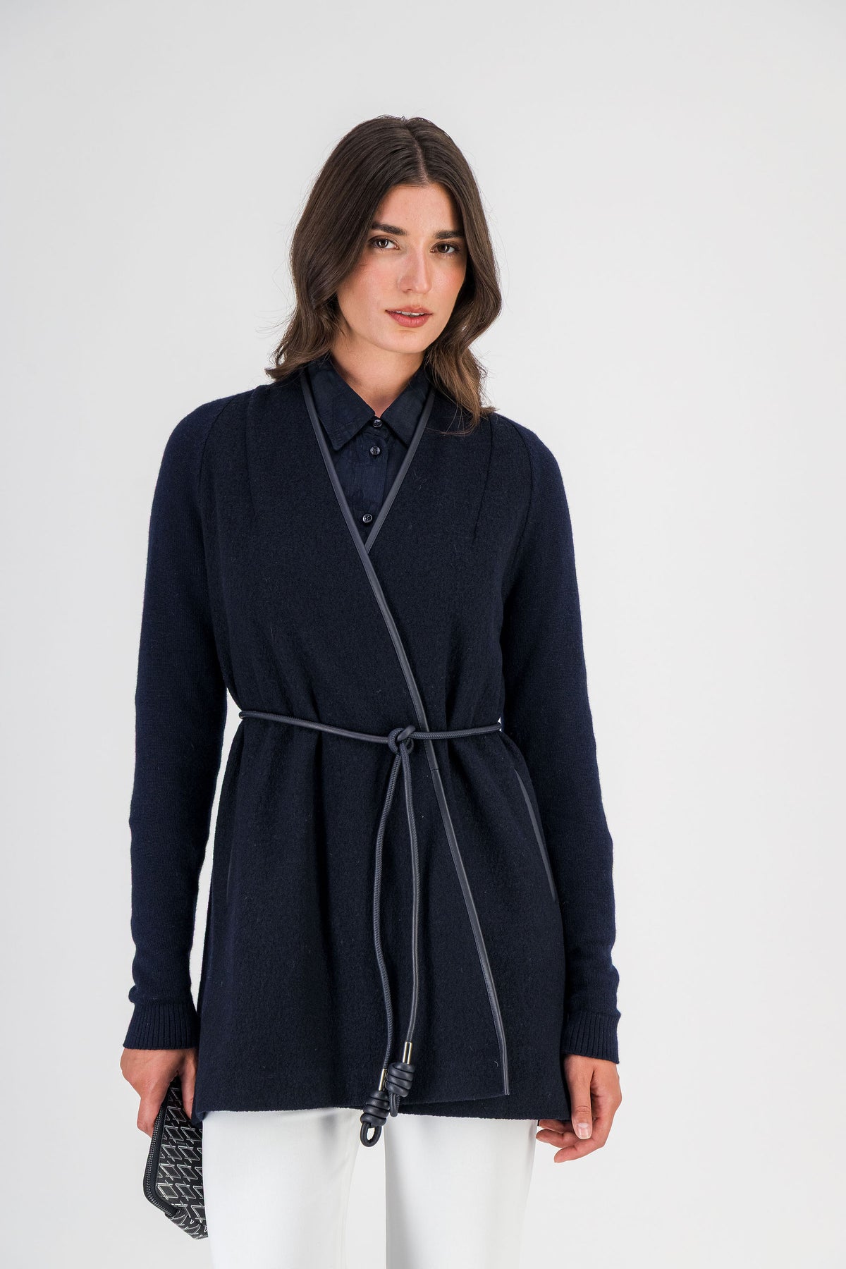 Manteau bi-matière laine bouillie et maille marine