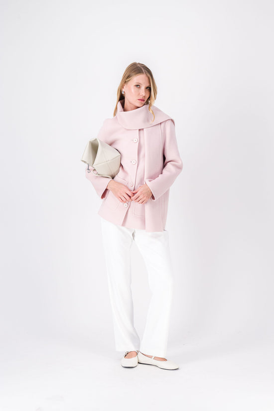 Manteau mi-long double face rose pâle