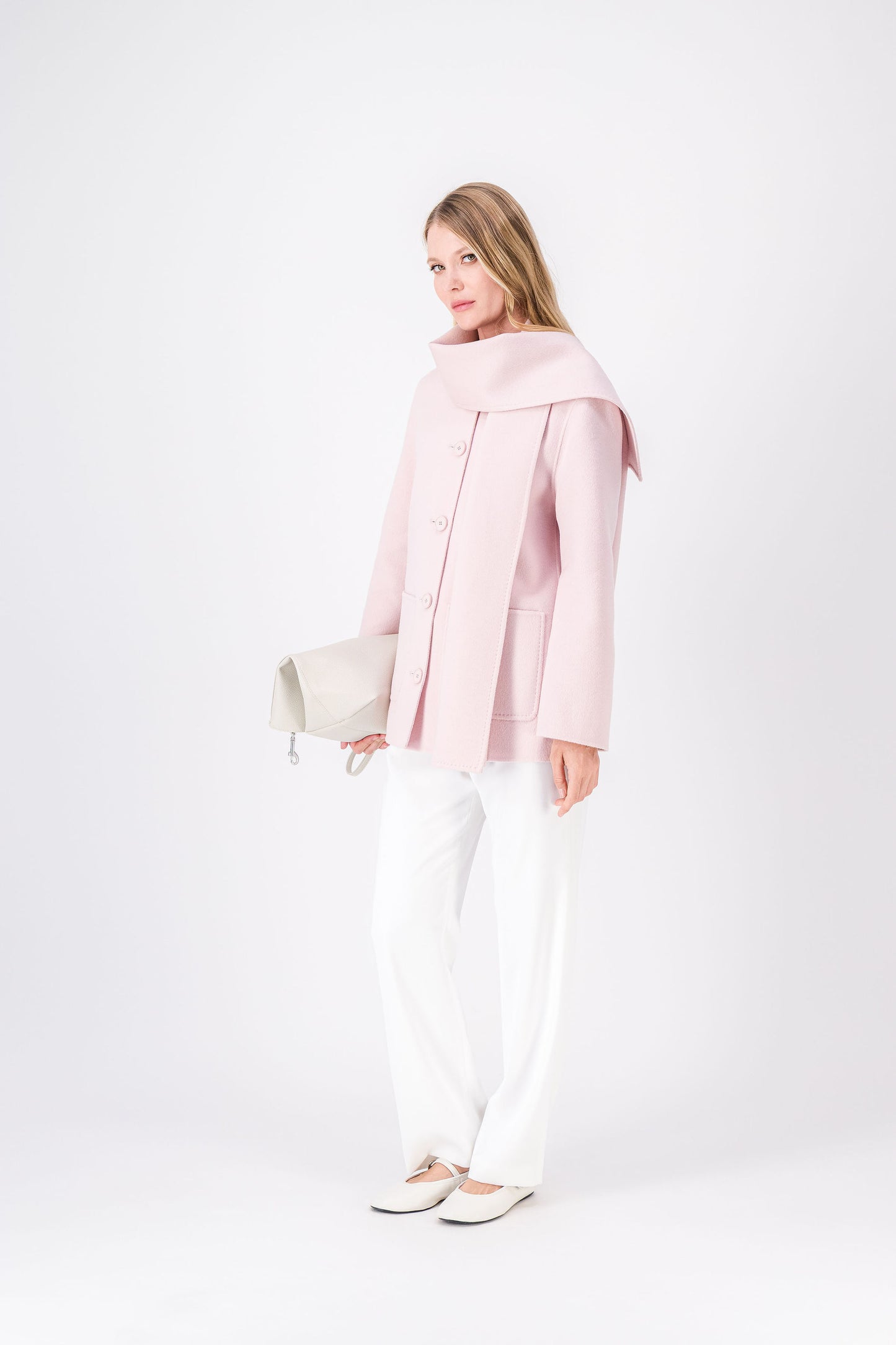 Manteau mi-long double face rose pâle