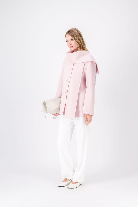 Manteau mi-long double face rose pâle