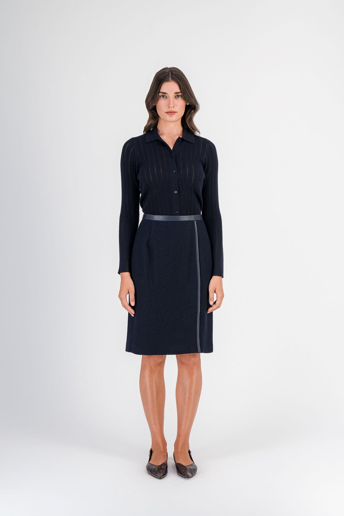 Gilet en mérinos maille ajourée marine