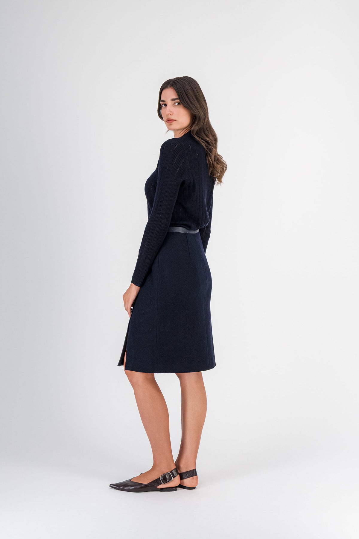Gilet en mérinos maille ajourée marine